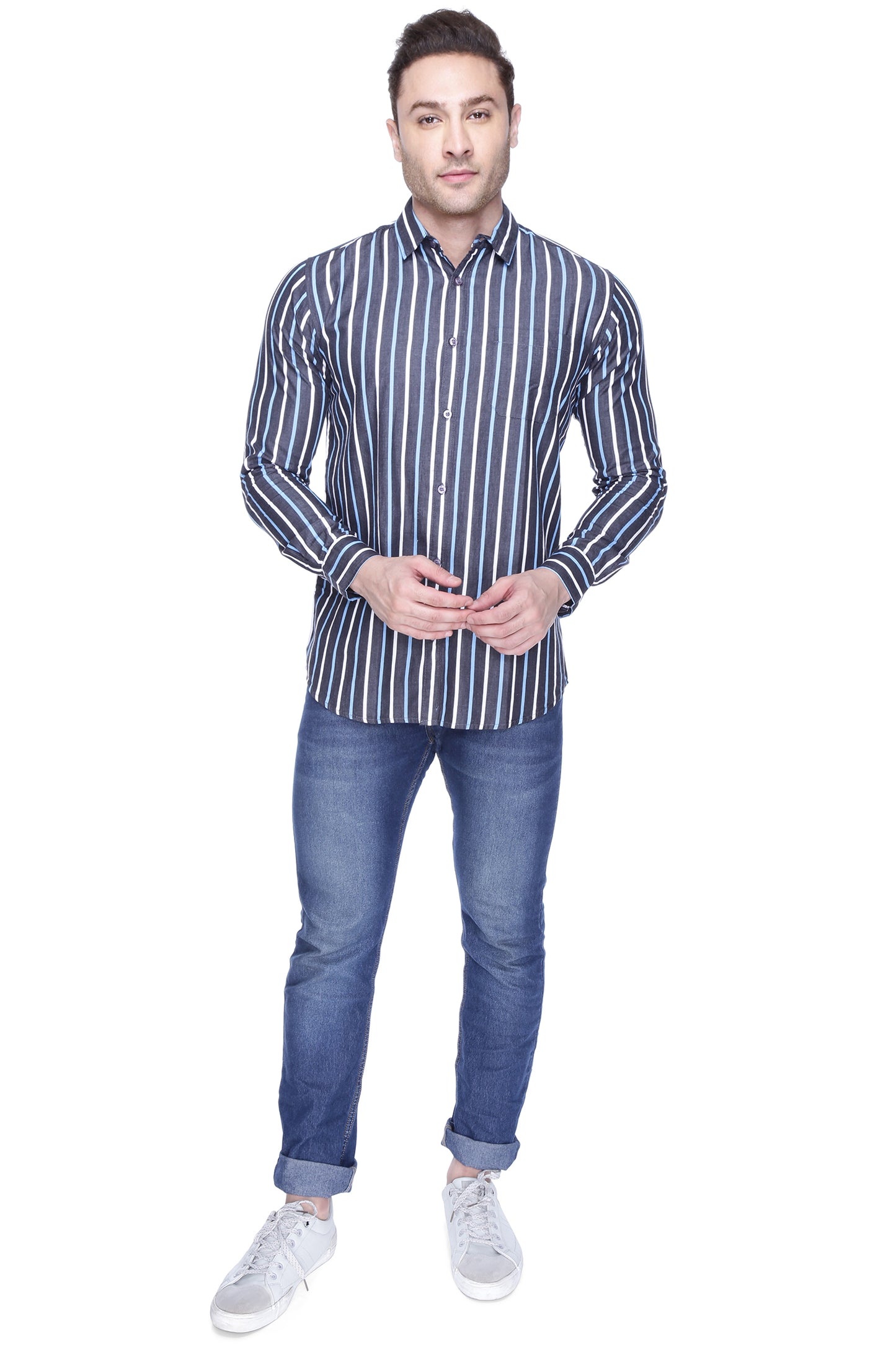 Blue and White Stripped Casual cotton Shirt for men - Chivalry