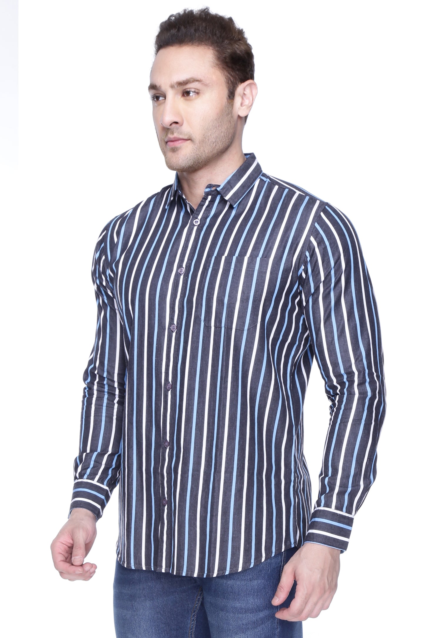 Blue and White Stripped Casual cotton Shirt for men - Chivalry
