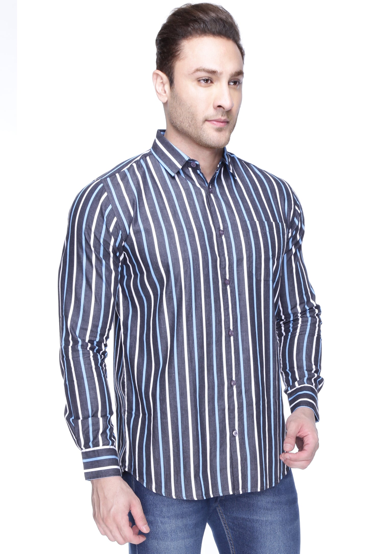 Blue and White Stripped Casual cotton Shirt for men - Chivalry