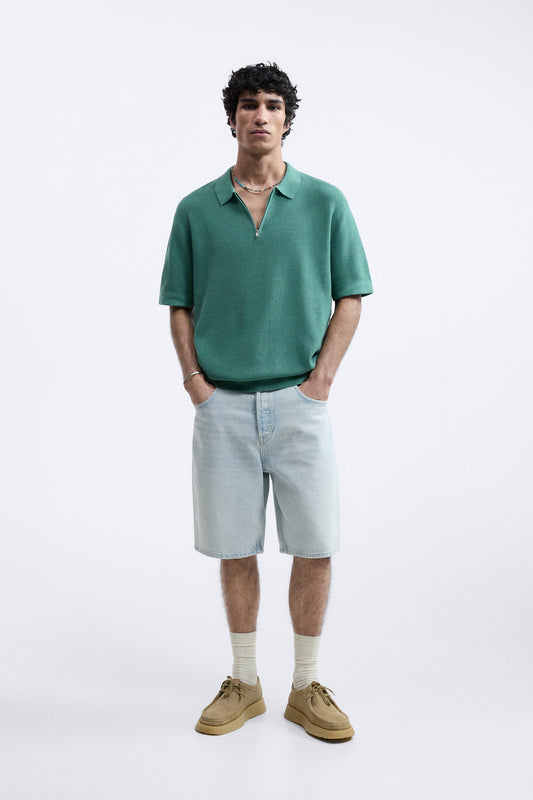 Knit Polo Shirt with Zip