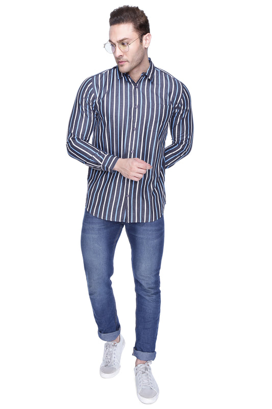 Blue and White Stripped Casual cotton Shirt for men - Chivalry