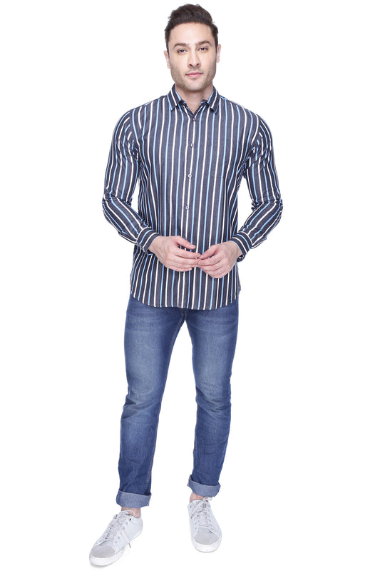 Blue and White Stripped Casual cotton Shirt for men - Chivalry