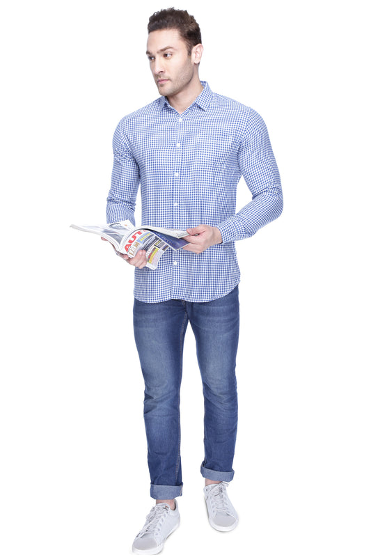 Men’s Solid Regular Fit Full Sleeves Blue check casual shirt - Chivalry