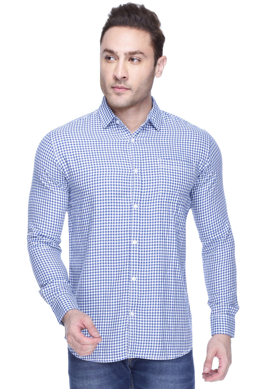 Men’s Solid Regular Fit Full Sleeves Blue check casual shirt - Chivalry