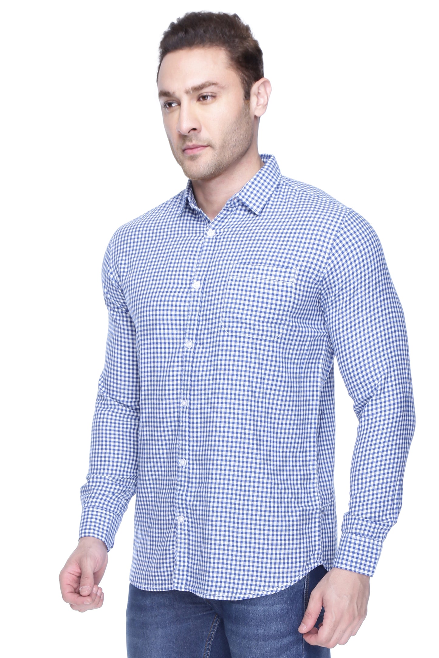 Men’s Solid Regular Fit Full Sleeves Blue check casual shirt - Chivalry