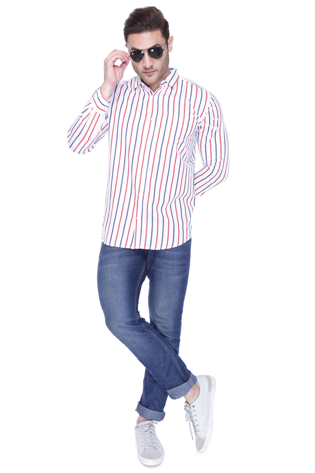 Male model with Stripped Red Casual cotton shirt for men
