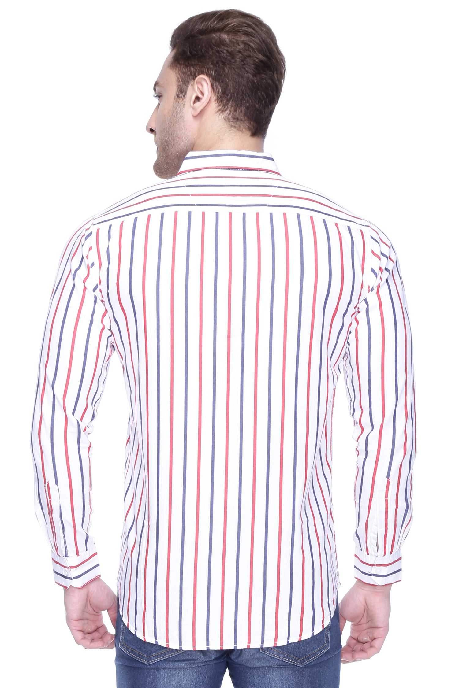 Male model with Stripped Red Casual cotton shirt for men