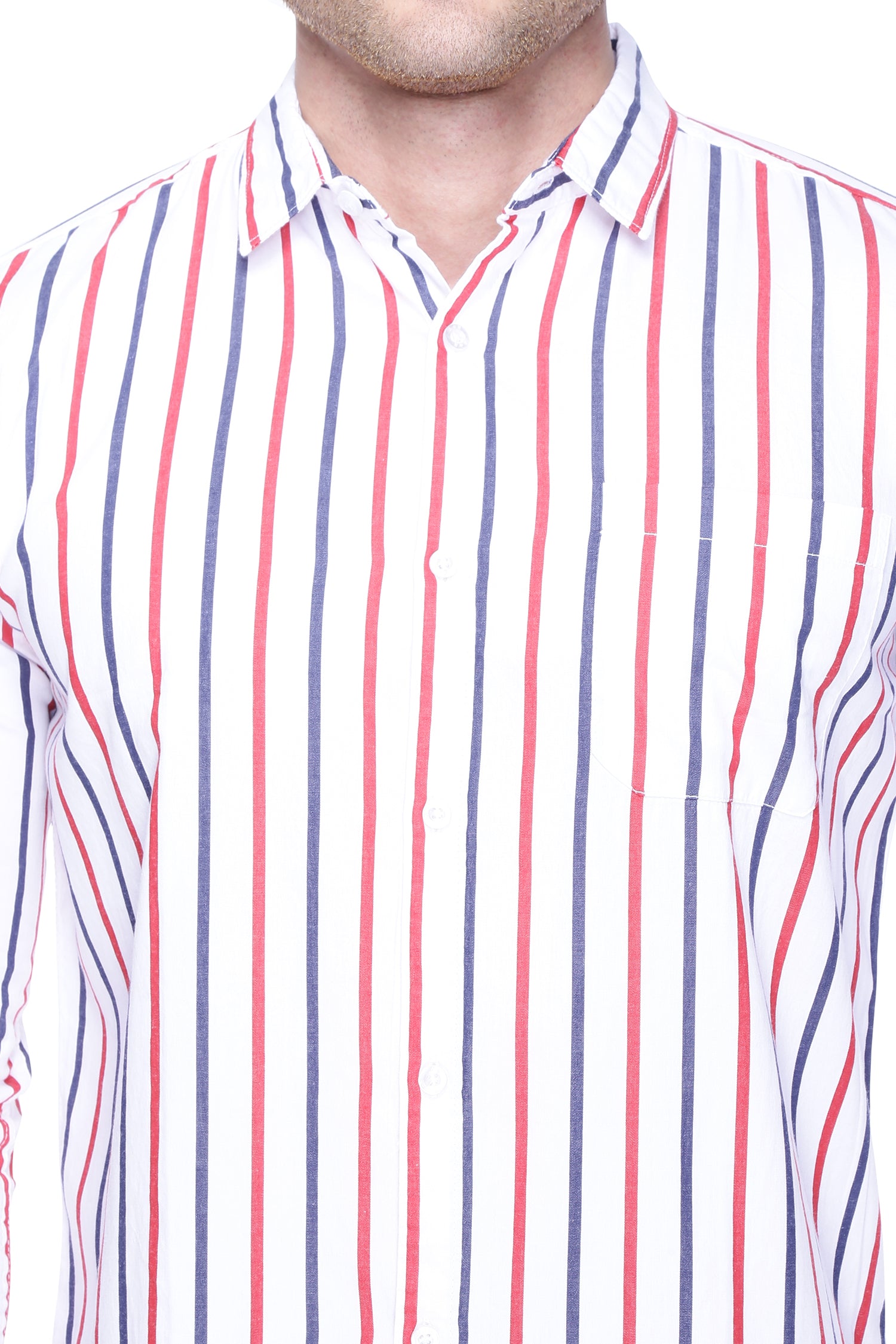Male model with Stripped Red Casual cotton shirt for men