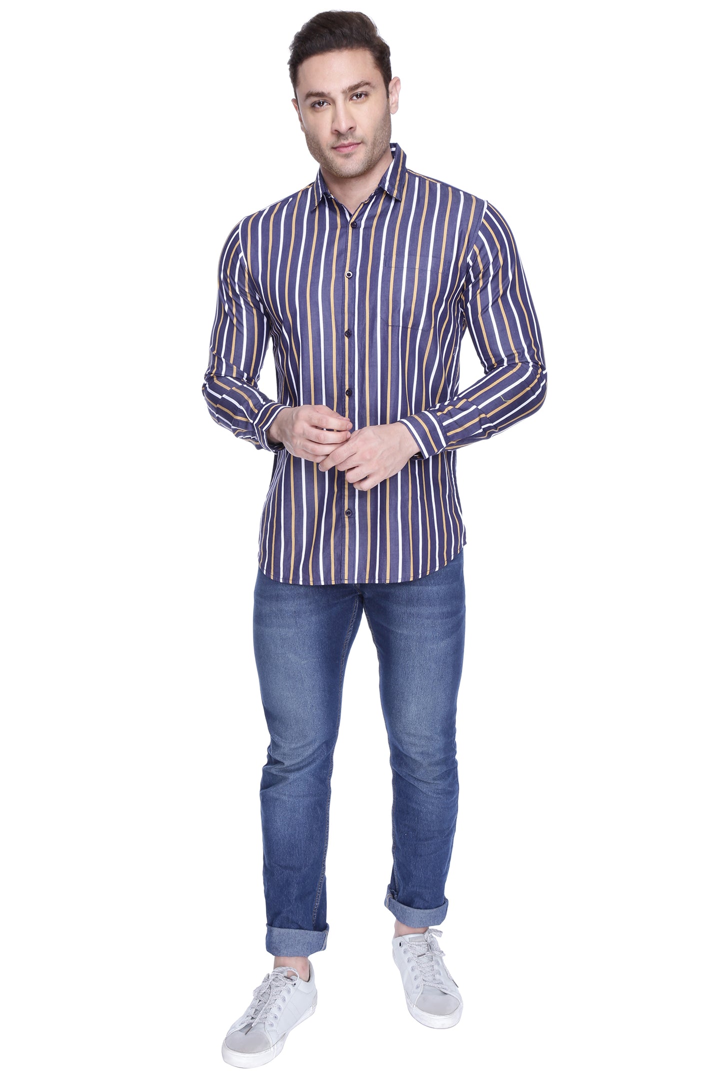 White and Gold vertical striped shirt - Chivalry