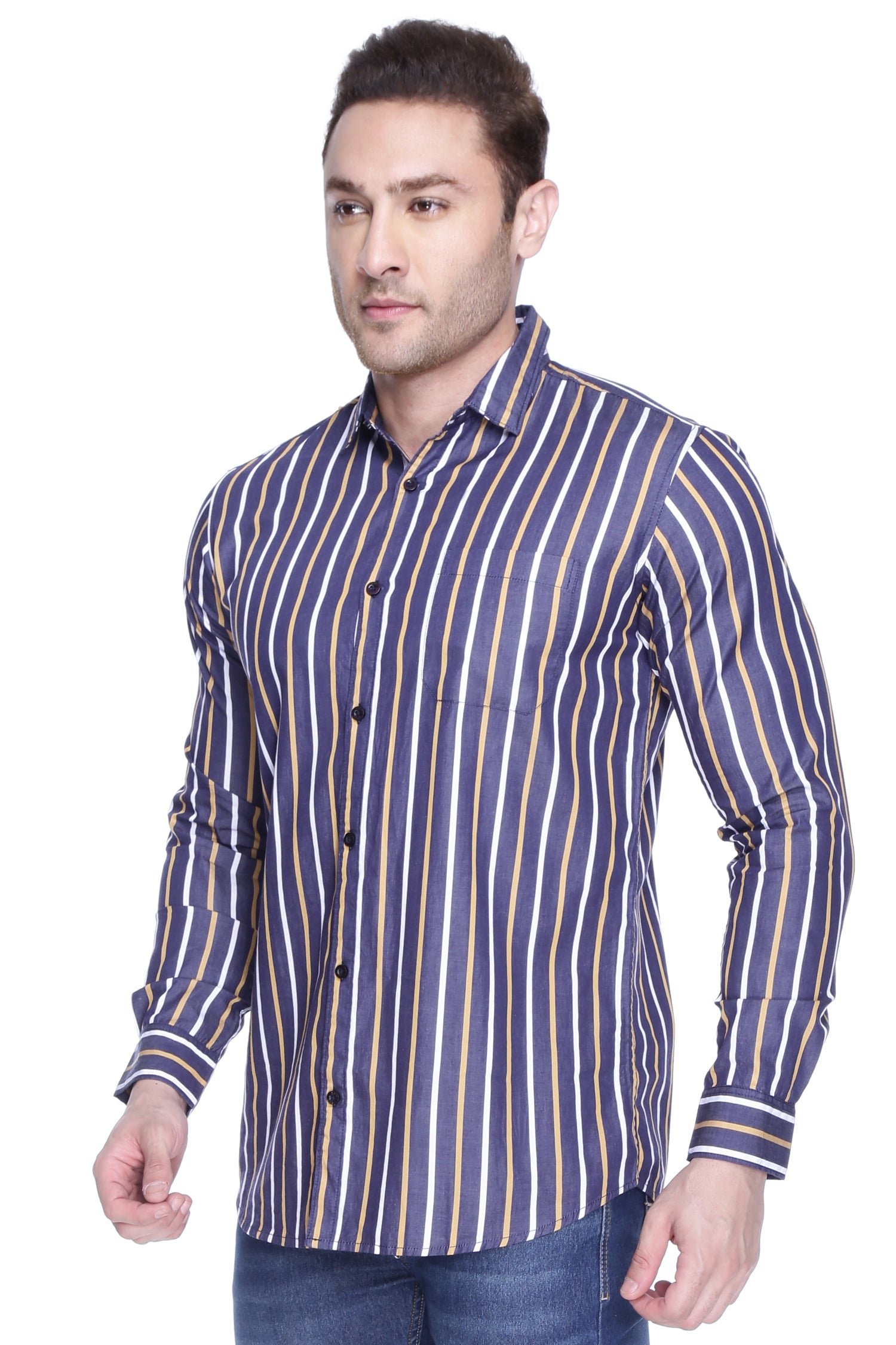 White and Gold vertical striped shirt - Chivalry