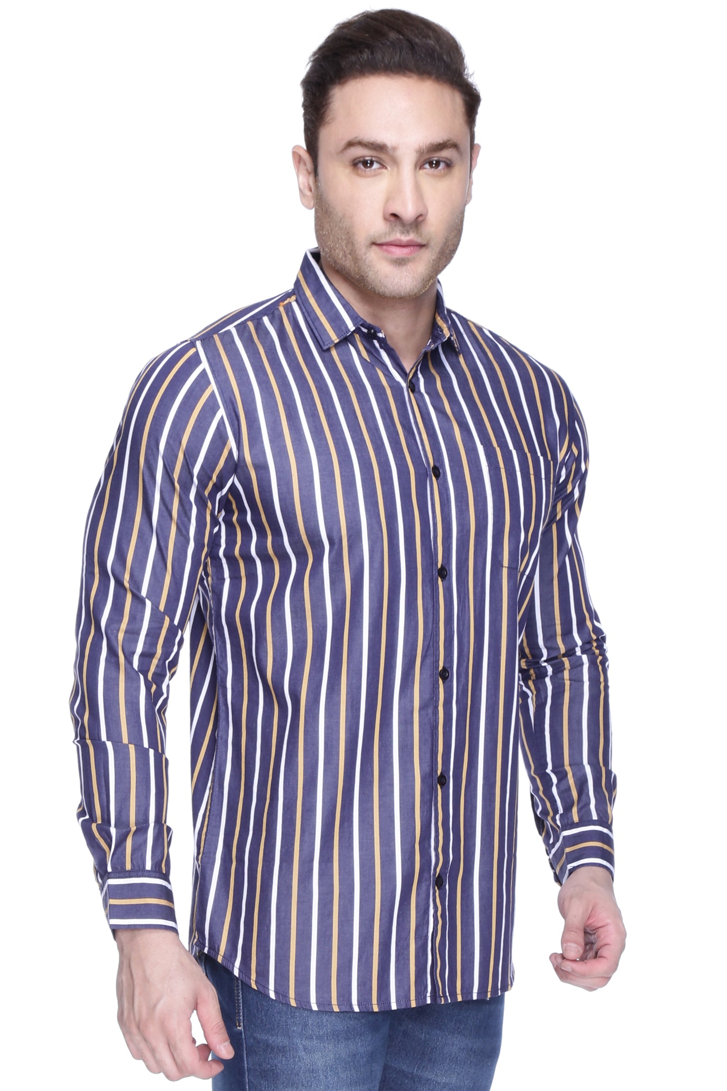 White and Gold vertical striped shirt - Chivalry