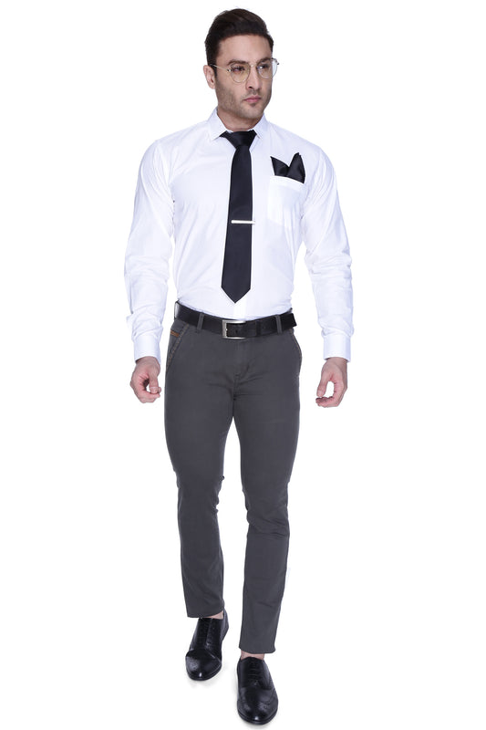 Men’s Regular Fit Full Sleeve White Formal Cotton Shirt for men - Chivalry