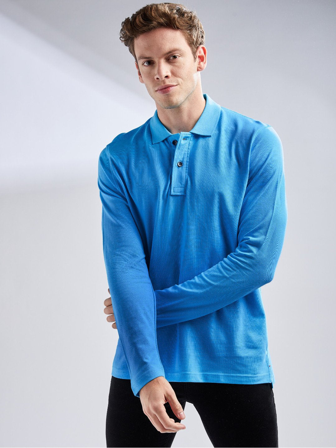 Long Sleeve Blue Polo Shirt